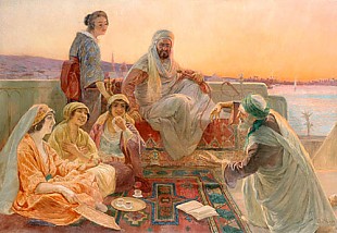 Otto Pilny - Sheik and a lady of his harem listening to the storyteller