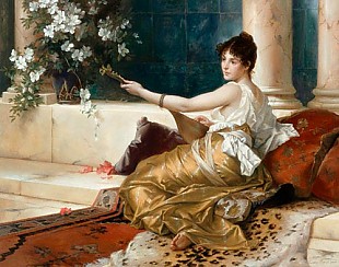 Conrad Kiesel - Oriental woman playing the lute in a palace