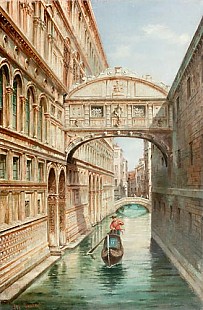 Carlo (Marco) Grubas - Venice-Venetian canal near an old patrician buidling