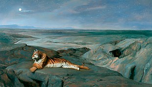 Edwin Lord Weeks - Tiger in wide oriental rocky landscape