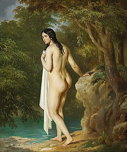 Adolphe William Bouguereau ( Umkreis ) - Bathing female nude