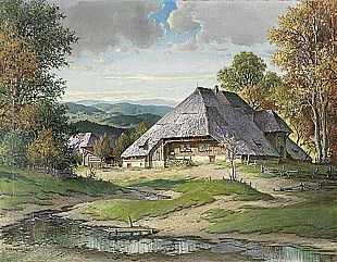 Karl Hauptmann - Autumn landscape with black forest house