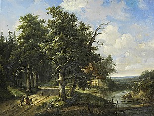 Johannes Petrus van Velzen - River landscape with staffage