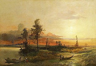 Wilhelm Krause - Lake landscape at sunset