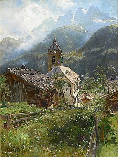 Hermann Schnee - Village church in swiss alps