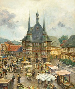Norddeutscher Landschaftsmaler - Market in Wernigerode