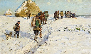 Hugo Mühlig - Hunting party in the snow