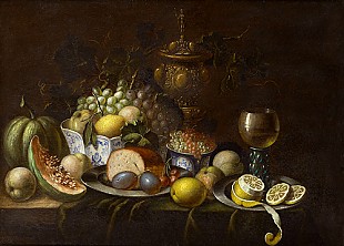 Niederländischer Stillebenmal - Banquet with fruits and silverware