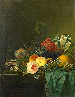 Anonymer Stillebenmaler - Still life with flowers and fruits