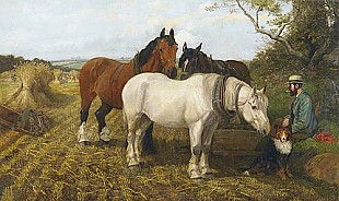 Edward Robert Smythe - Resting farmer with horses in summer landscape