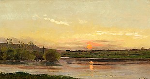 Camille Hippolythe Delpy - River landscape in red sunset