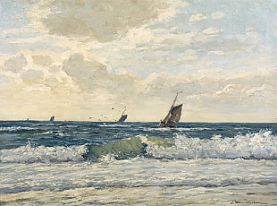 Wilhelm Hambüchen - Dutch coast area with fishing boats