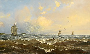 Alessandro Castelli - Coast landscape with fishing boats 