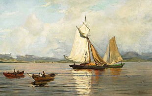 Hans Fredrik Gude - Fishing boats at the Lake Constance