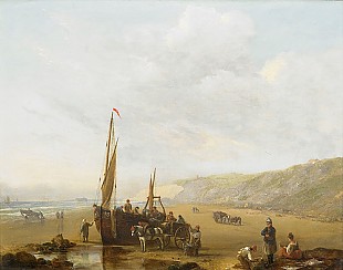 Charles Leickert - Summery beach landscape with fishing boats