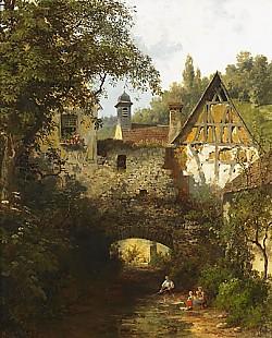 Karl Weysser - View of a southern German city with an old archway