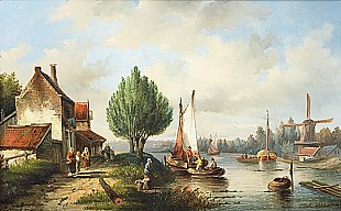Jan Jacob Conrad Spohler - Dutch river landscape with sailingboats