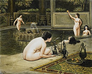 KPM-Berlin, C. Hango Porzellangemälde - Oriental women bath