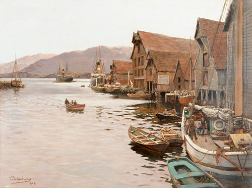 Themistokles von Eckenbrecher - In the harbor of Flekkefjord