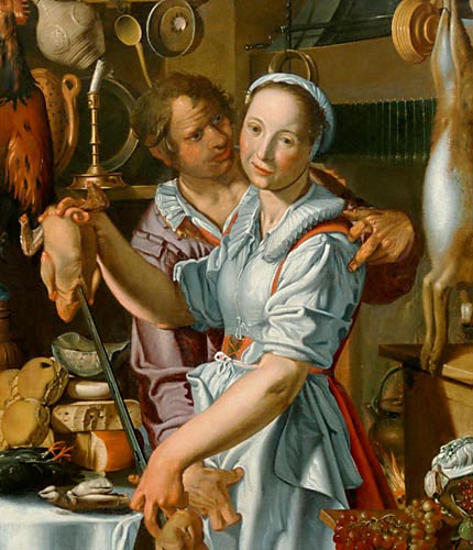 Joachim Antonisz. Wtewael - Kitchens scene with lass and servant