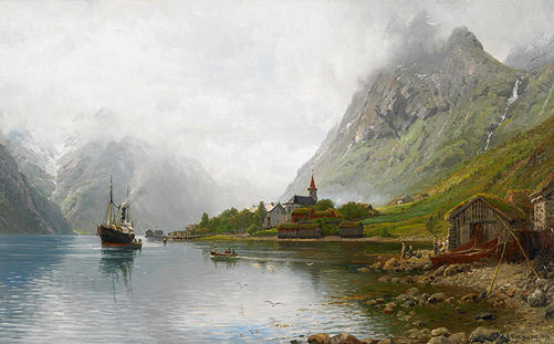 Anders Monsen Askevold - Landscape with fjords and steamboats in summer