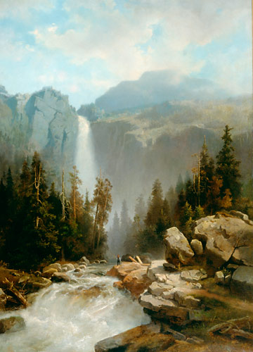 August Wilhelm Leu - Landscape with mountains and waterfall