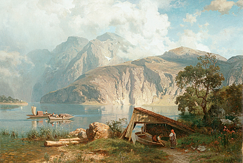 August Wilhelm Leu - Mountain landscape with a lake