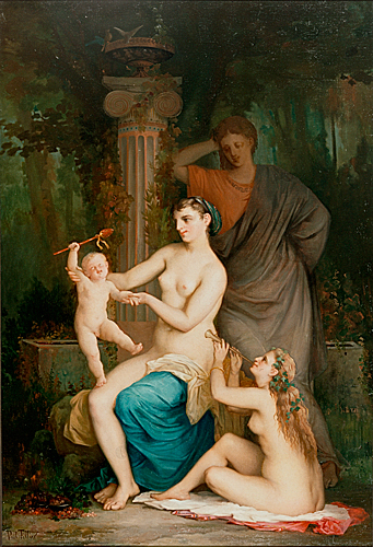 Paul Prosper Tillier - Mythological Scene with Venus, nymph and bacchus boy