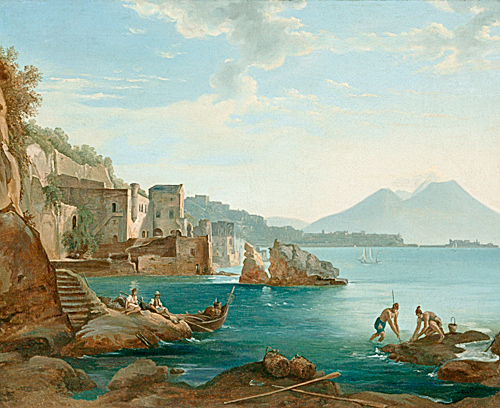 Italienischer Maler - Neapolitan coastscene with fishermen