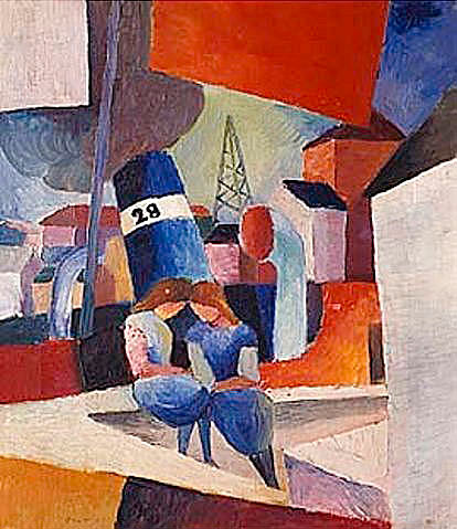 August Macke - Picture of the harbor with children on the mural (Duisburg)