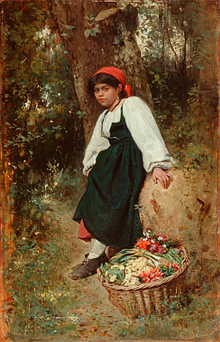 Adolf Echtler - Resting girl with vegetable basket