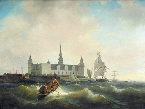 C. Dettloff - Rowboat and sailing ships in front of the castle Kronborg 