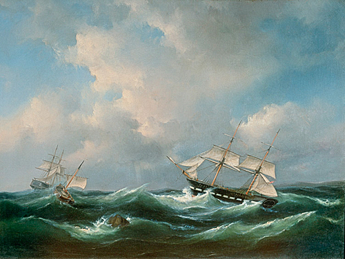 Govert van Emmerik - Sail ships on stormy lake