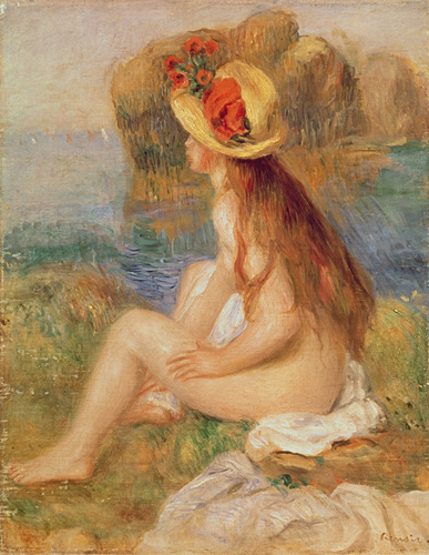 Pierre-Auguste Renoir - Seated female bather in a straw hat