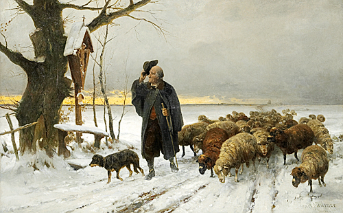 Ernst Meissner - shepherd with his herd on way home