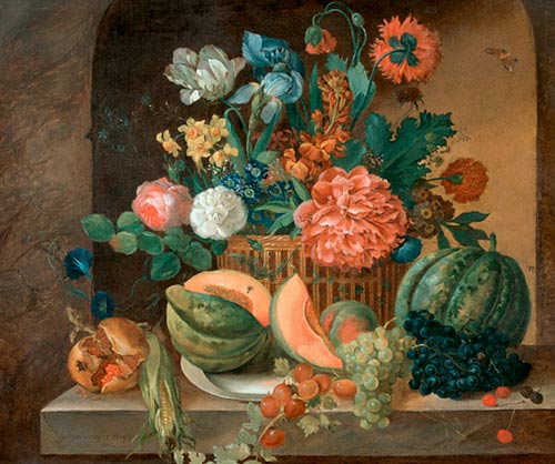 Anton Strohmayer - Still life with flowers and fruits