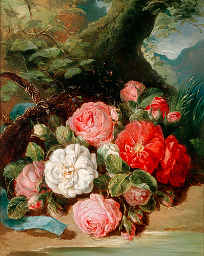 Rosa Schweninger - Still life with roses in front of a wood