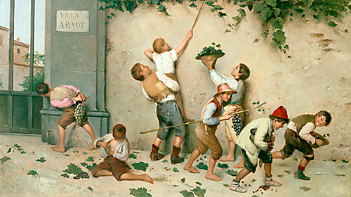 neapolitanisch. Maler - The young grape thieves at the wall of the villa Arnot