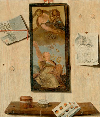 Andrea Domenico Remps - Trompe-l´oeil-Still life with allegoric painting