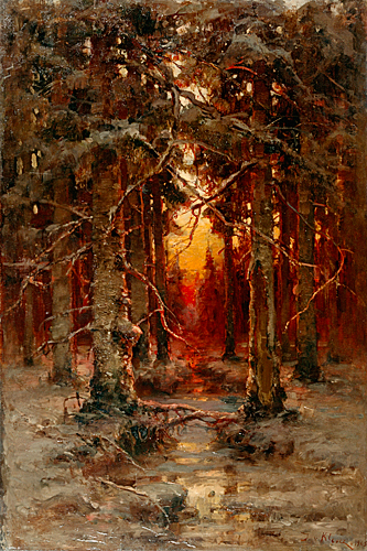 Julius von Klever - Winter evening in forest