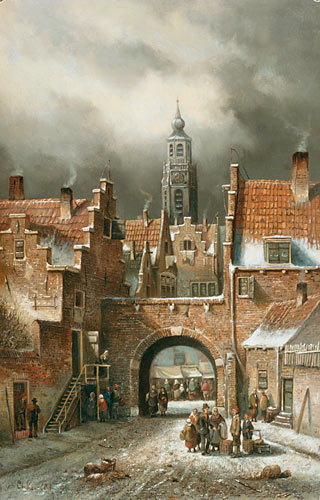 Charles Leickert - Wintry streets scene in a Dutch city