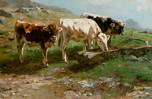Anton Braith - Young cattle at the drinking trough