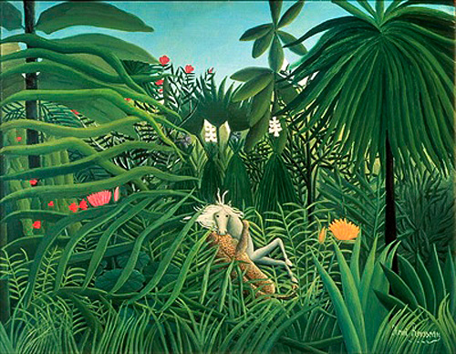 Henri Rousseau - A jaguar attacks a horse