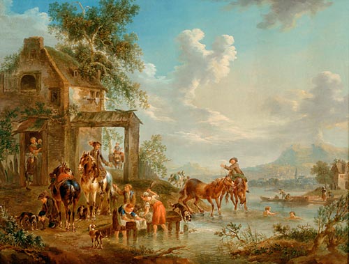 Franz Hochecker - Animated goings infront of an pub in the Rhine valley