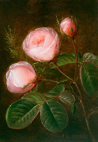 Johan Laurentz Jensen - Branch with blossom out red roses