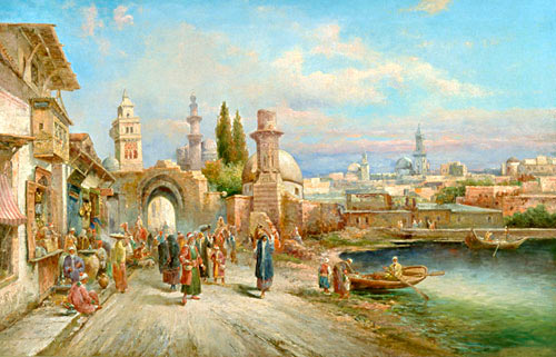 August von Siegen - Busy street in an oriental seaport