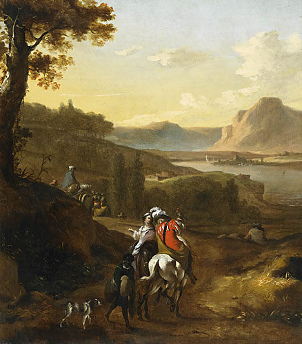 Adriaen van de Velde - Falconing in southern landscape