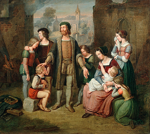 Felix Schadow - Family scene in monastery yard