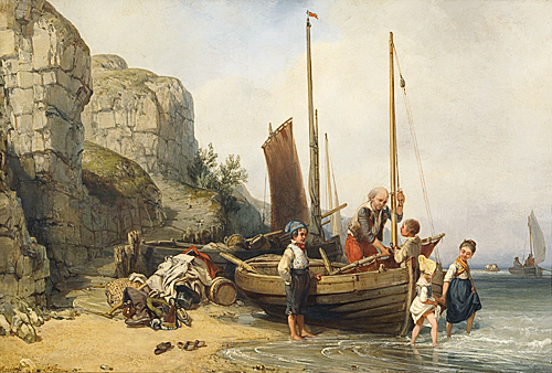 Charles Louis Mozin - Fisher at the beach