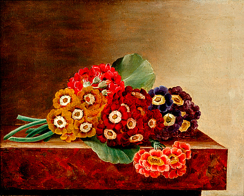 Johan Laurentz Jensen - Flower stillife with primula on a marble plate
